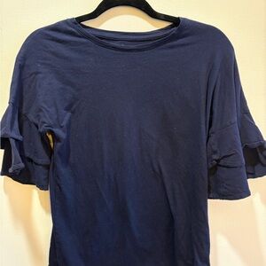 Navy Blue Girl’s Top with ruffled sleeves